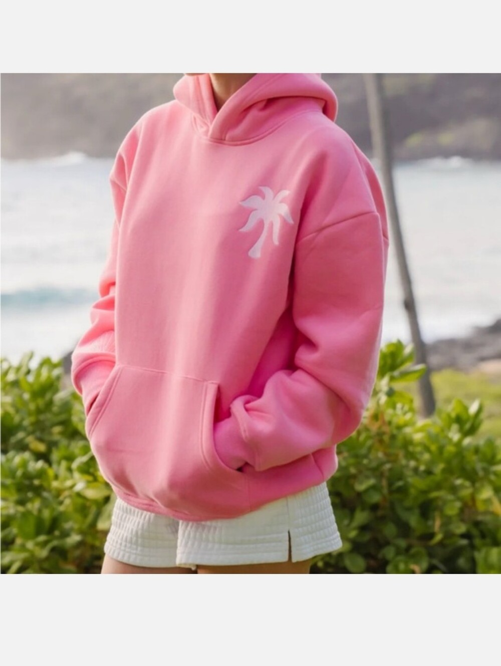 Pink Palm Puff Hawaii Hibiscus Pink Hoodie pink medium